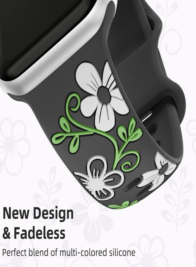 Witzon Floral Band Compatible with Apple Watch Bands For Women 41mm 40mm 38mm 42mm 44mm 45mm 46mm 49mm, Engraved Cute Flower Soft Silicone Strap for iWatch Series 11 10 9 8 7 6 5 4 3 2 1 SE Ultra - Image 2