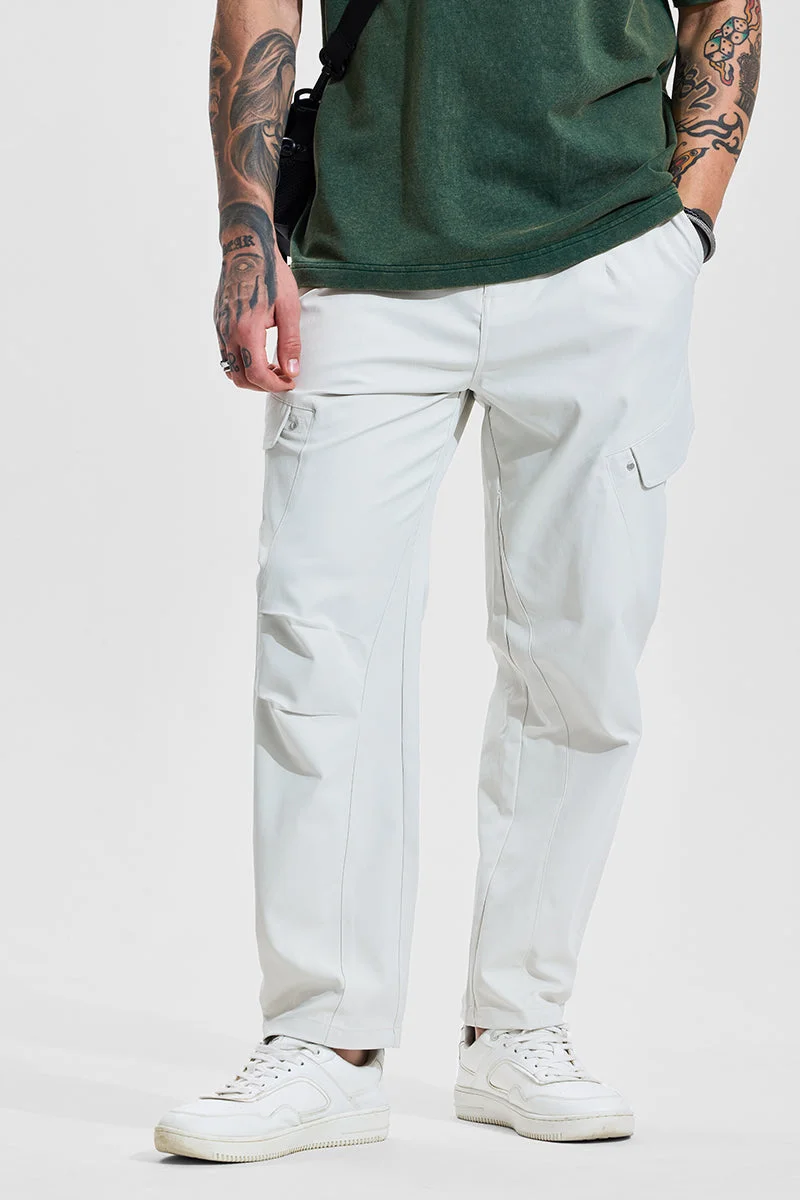 SNITCH بنطلون كارغو أبيض بخصر متوسط وقصة مريحة