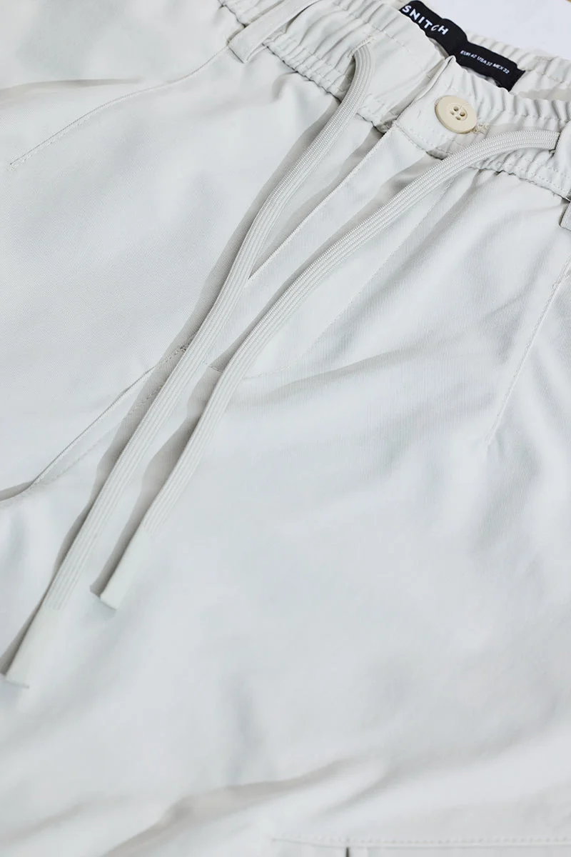 SNITCH بنطلون كارغو أبيض بخصر متوسط وقصة مريحة