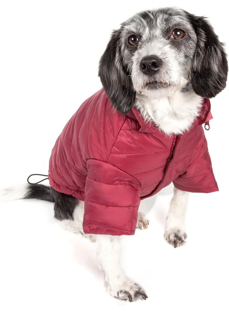 معطف الكلب الشتوي الأحمر، سترة خفيفة الوزن قابلة للطي بسحاب مخفي