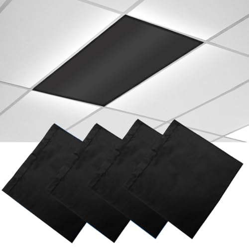 Aksipo 4 Pcs Fluorescent Light Covers, 4 x 2 Feet Magnetic Light Covers for Ceiling Lights Shade Panel, Drop Ceiling Light Filters Covers for Office Classroom School Home, Polyester Fabric Material, Black - Image 1