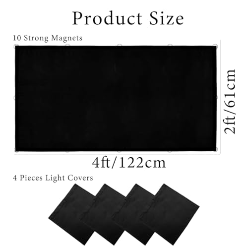 Aksipo 4 Pcs Fluorescent Light Covers, 4 x 2 Feet Magnetic Light Covers for Ceiling Lights Shade Panel, Drop Ceiling Light Filters Covers for Office Classroom School Home, Polyester Fabric Material, Black - Image 2