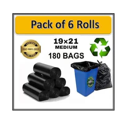 Dhrunisty brand Garbage Bags Medium 180 Count19 x 21 inches Black For Dry Wet waste30 bagsroll Pack of 6 - Image 2