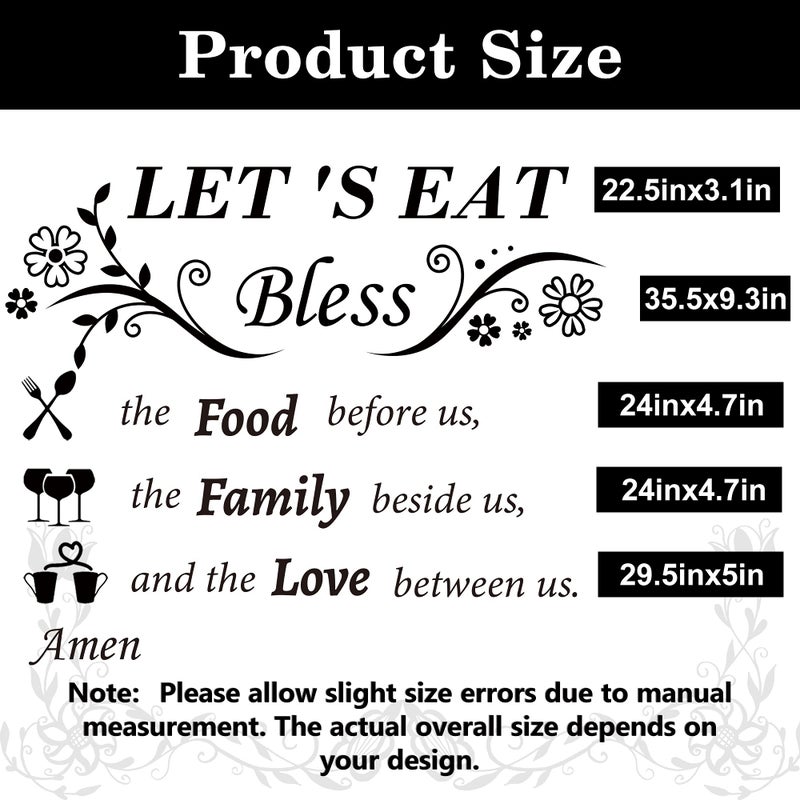 Sinekong Kitchen Wall Decals Dinner Meal Prayer Wall Stickers Vinyl Kitchen Quotes Wall Decal Let's Eat Bless The Food Before Us Sign Saying Stickers for Dinning Room Home Restaurant - Image 4