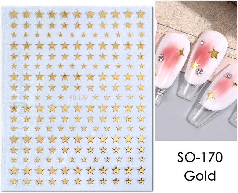 SPLOCUDU 12 Sheets Star Nail Stickers 3D Glitter Shiny Gold Silver White Black Stars Nail Art Design Decals Self-Adhesive Star Stickers DIY Nails Decals Nail Tips for Manicure Decoration - Image 5
