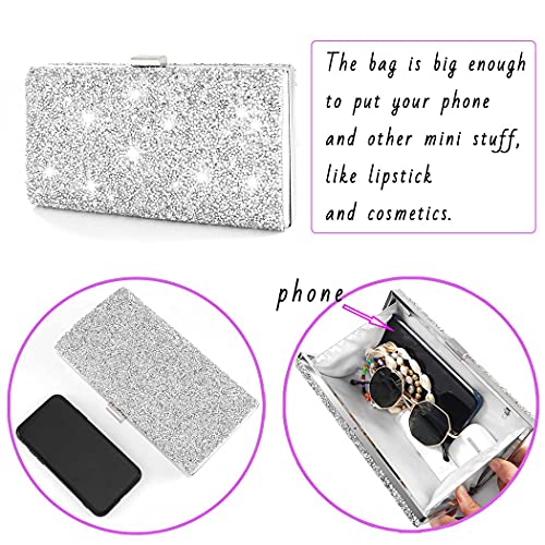 ELABEST Glitter Evening Clutch Bag Double Sided Diamond Bag Crossbody Purse Wedding Party Bag for Women and Girls (Silver) - Image 5