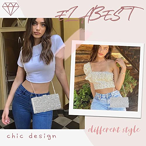 ELABEST Glitter Evening Clutch Bag Double Sided Diamond Bag Crossbody Purse Wedding Party Bag for Women and Girls (Silver) - Image 4