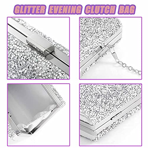 ELABEST Glitter Evening Clutch Bag Double Sided Diamond Bag Crossbody Purse Wedding Party Bag for Women and Girls (Silver) - Image 2
