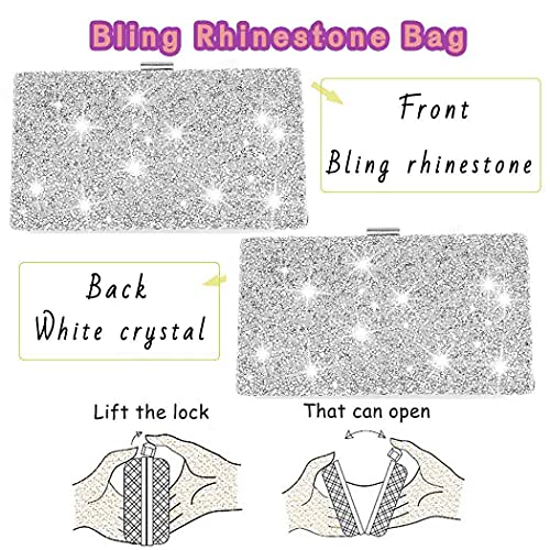 ELABEST Glitter Evening Clutch Bag Double Sided Diamond Bag Crossbody Purse Wedding Party Bag for Women and Girls (Silver) - Image 3