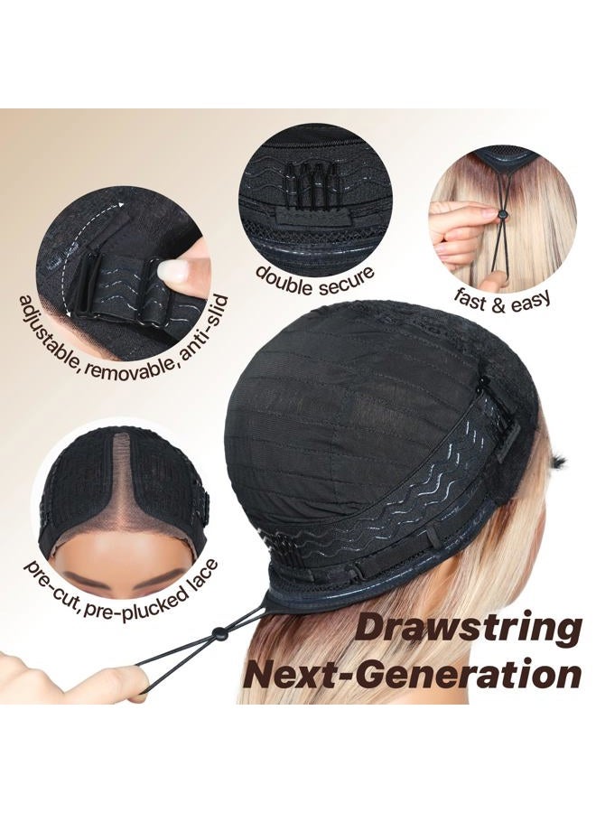 BrownBomb Ombre Blonde Brown Wear and Go Glueless Wigs Pre Plucked Pre Cut for Beginners Synthetic Lace Front Wigs With Bangs Long layered Straight Wigs With Dark Roots 26 Inch 3 Seconds to Wear - Image 5