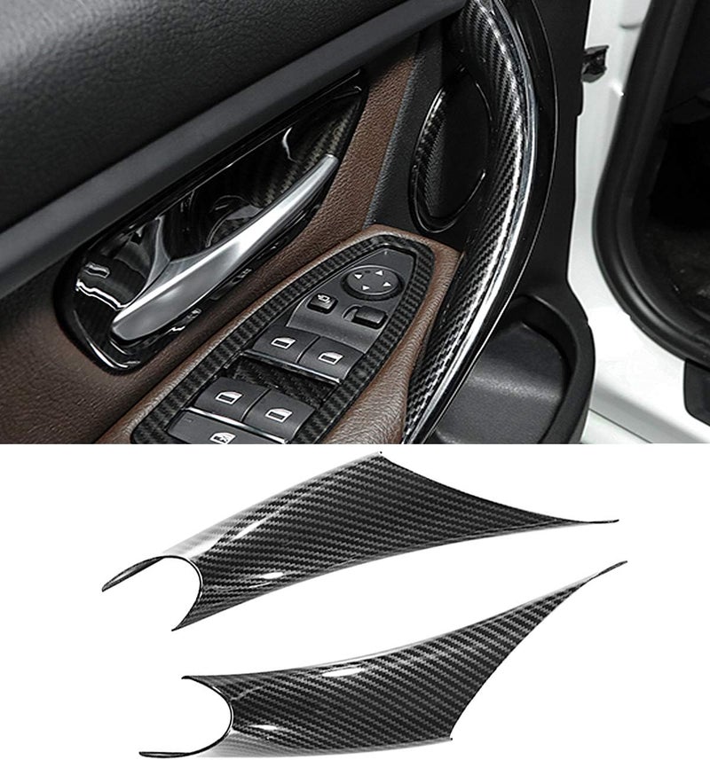Jaronx غطاء مقبض الباب 2 قطعة متوافق مع BMW سلسلة 3/4 جانب السائق وجانب الراكب (متوافق مع BMW 320i، 328i، 330i، 335i F30/F31 و 428i، 435i F32/F36) (ألياف الكربون) - Image 1