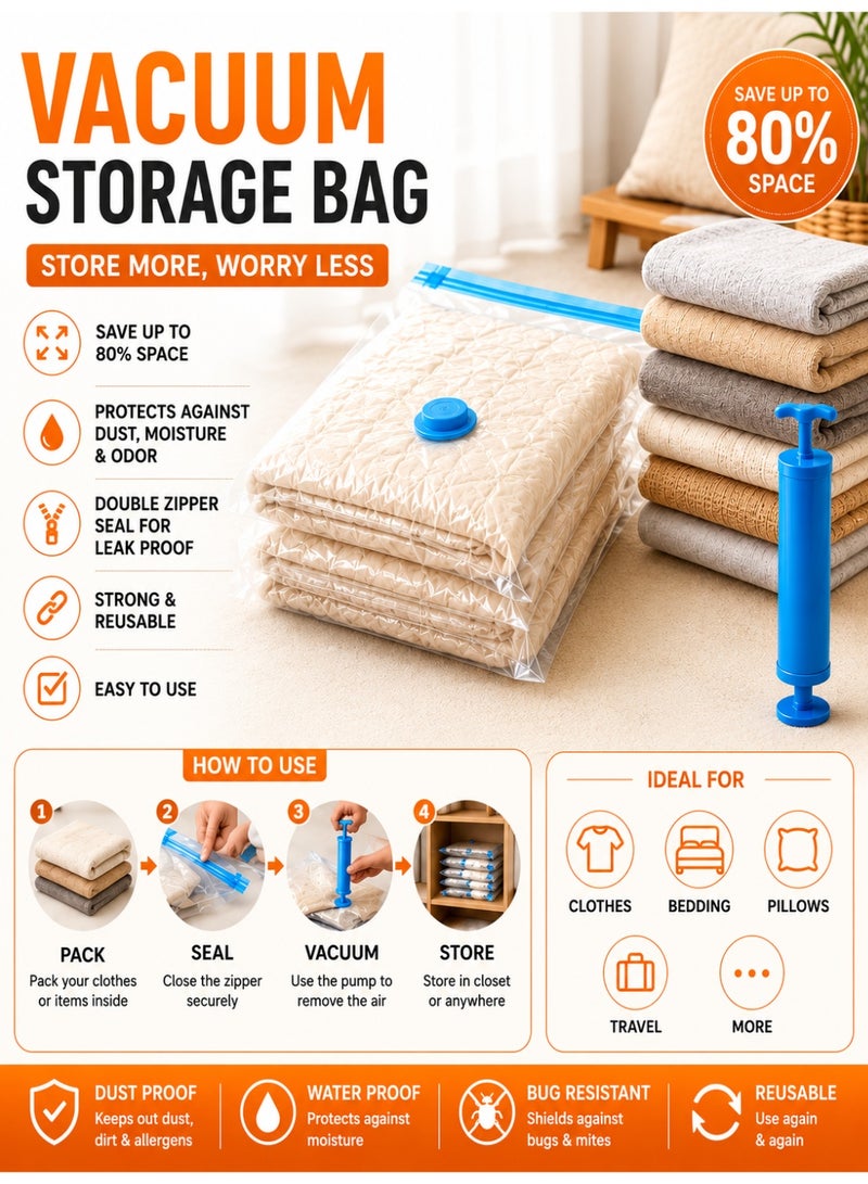 Eworld Vacuum Space Saver Compression Bag 12-Pack - Large, Medium, Small- For Clothes, Comforters & Blankets, Space Saver Bags with Hand Pump 4.5 Brand Rating - Image 4