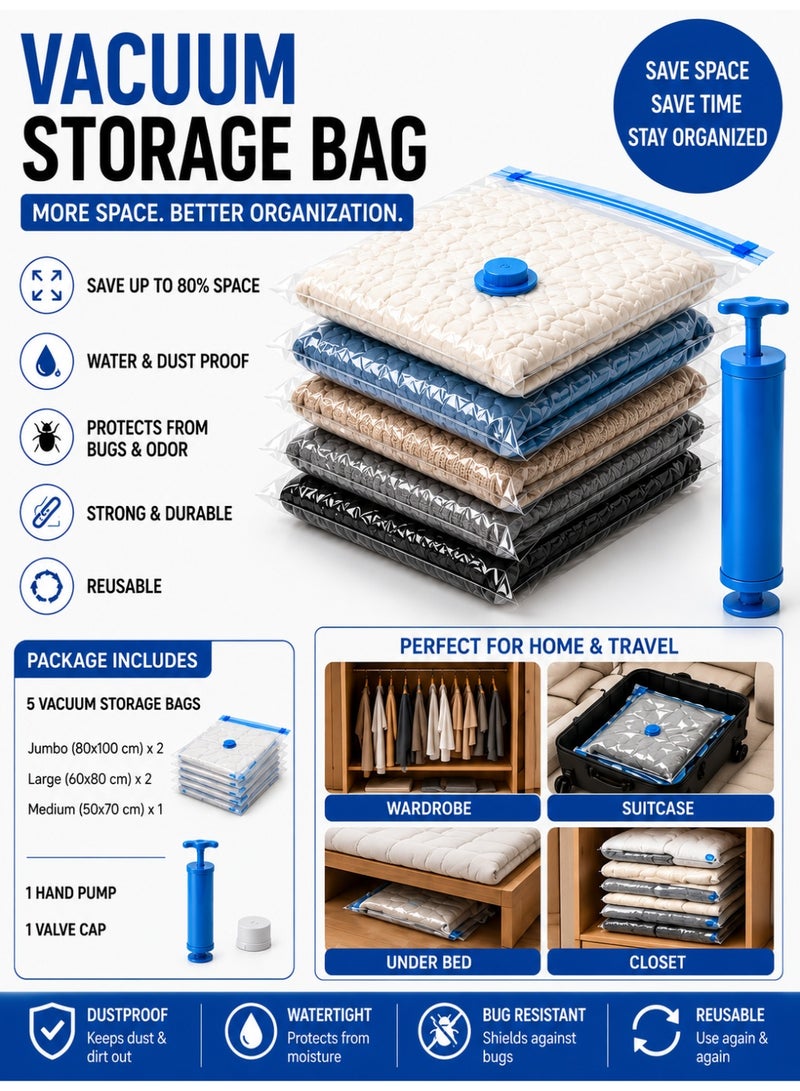 Eworld Vacuum Space Saver Compression Bag 12-Pack - Large, Medium, Small- For Clothes, Comforters & Blankets, Space Saver Bags with Hand Pump 4.5 Brand Rating - Image 3