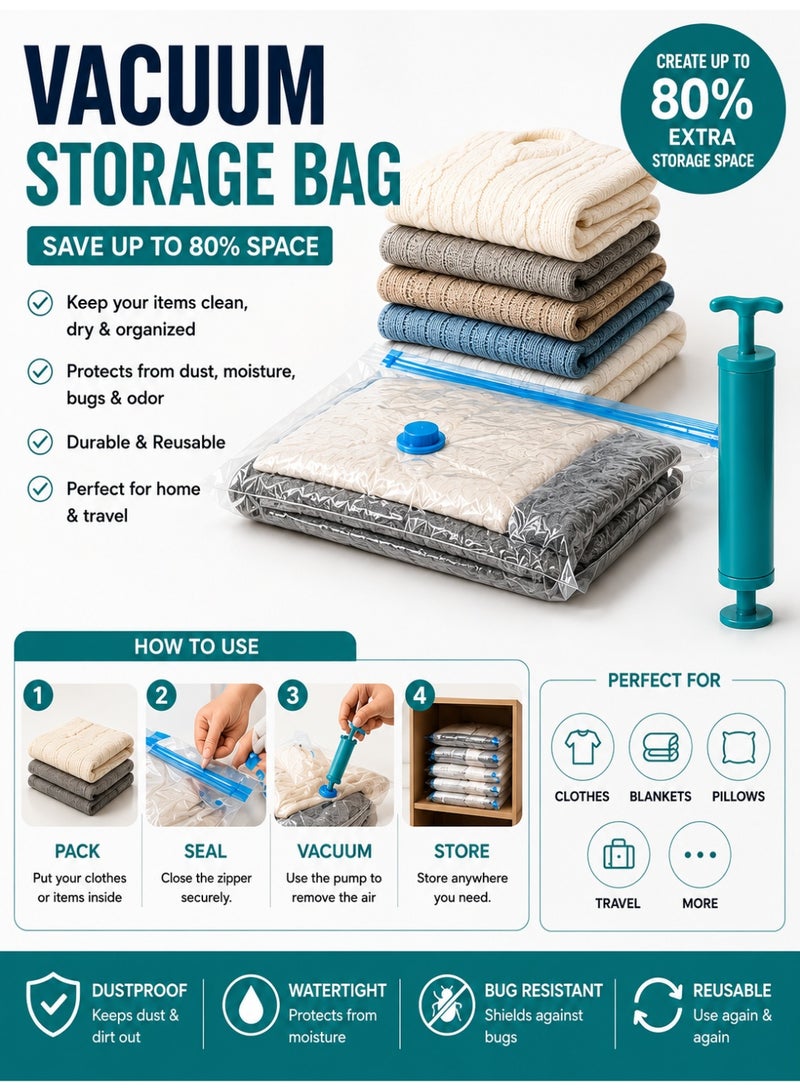 Eworld Vacuum Space Saver Compression Bag 12-Pack - Large, Medium, Small- For Clothes, Comforters & Blankets, Space Saver Bags with Hand Pump 4.5 Brand Rating - Image 2