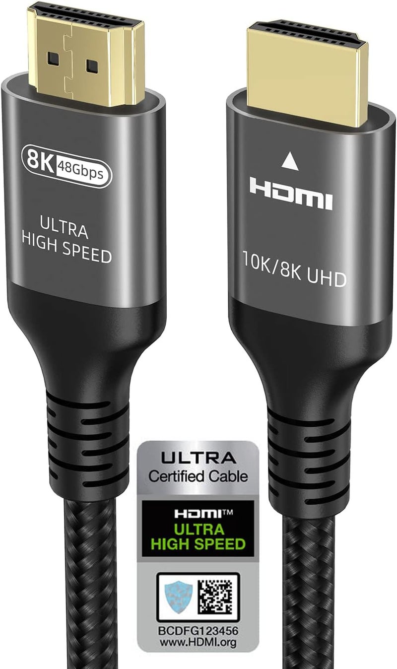 Ubluker كابل HDMI من بدقة 10K/8K/4K، بسرعة نقل بيانات تصل إلى 48 جيجابت في الثانية وطوله 0.5 متر؛ معتمد ككابل HDMI عالي السرعة (Ultra High Speed HDMI®)، يدعم تقنيات 4K بمعدل 240 هرتز أو 144 هرتز أو 120 هرتز، ودقة 10K/8K بمعدل 60 هرتز، وزمن استجابة قدره 0.01 ميللي ثانية، وتقنيات HDR10+ وeARC وHDCP2.3، متوافق مع أجهزة نتفليكس وروكو وأجهزة التلفاز وشاشات الكمبيوتر والمشاريع الضوئية وبلايستيشن 5 وإكس بوكس. - Image 1