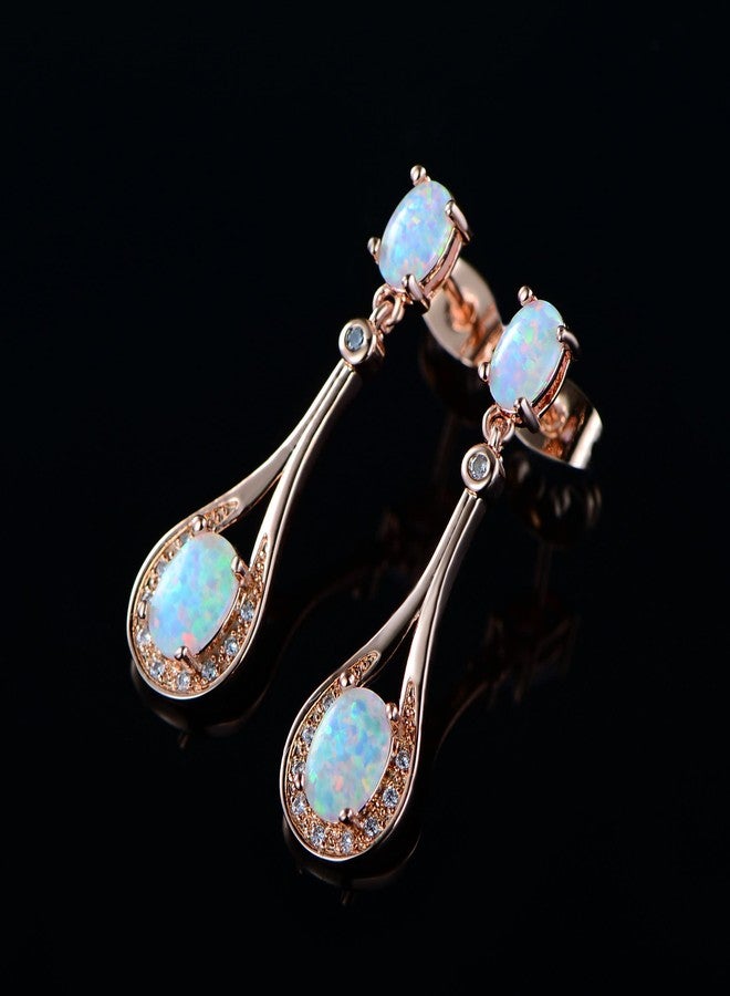 VOLUKA 18K Rose Gold Plated Opal Drop Earrings Dangle Hypoallergenic Jewelry for Women - Image 5