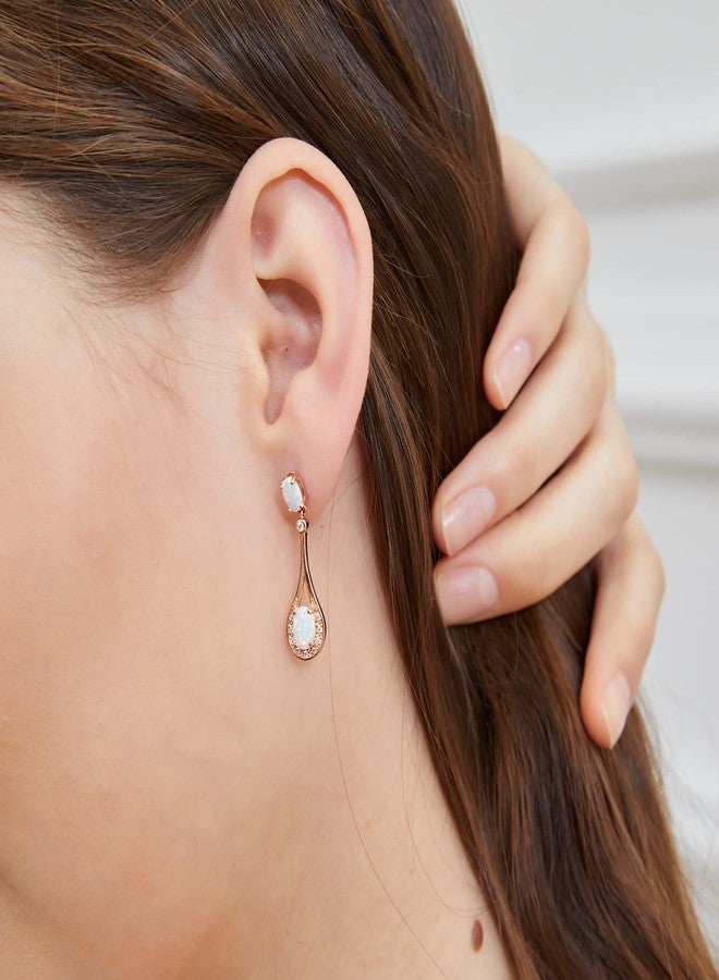 VOLUKA 18K Rose Gold Plated Opal Drop Earrings Dangle Hypoallergenic Jewelry for Women - Image 2