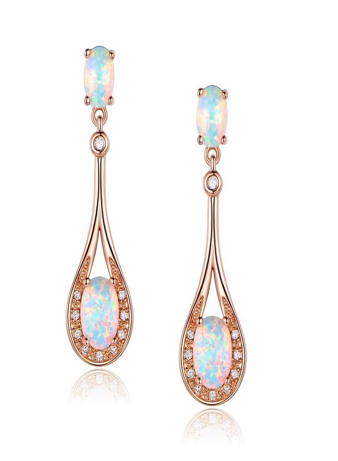 VOLUKA 18K Rose Gold Plated Opal Drop Earrings Dangle Hypoallergenic Jewelry for Women - Image 1