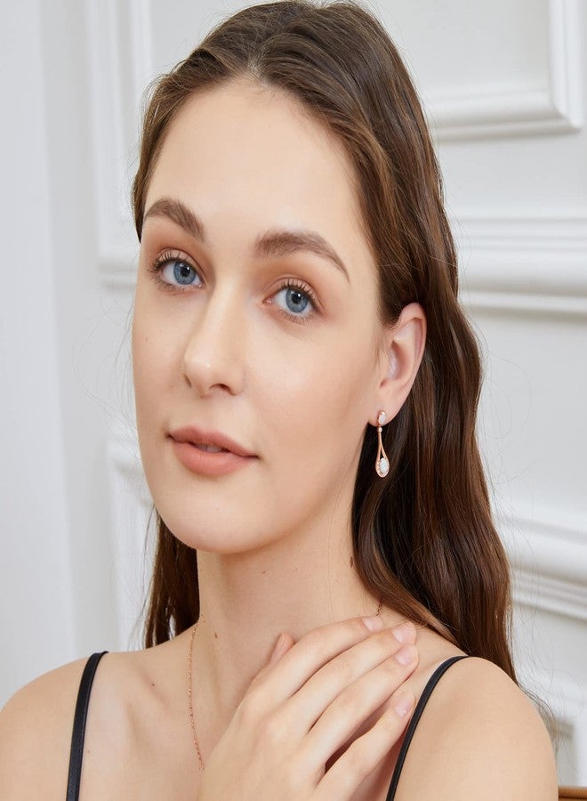 VOLUKA 18K Rose Gold Plated Opal Drop Earrings Dangle Hypoallergenic Jewelry for Women - Image 4
