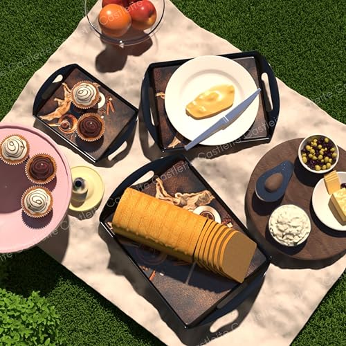 Castleite Aroma Series Melamine Trays Set of 3 with Handles for Serving Snacks or Tea A Designer Tray Medley for Home or Cafe Use (Black Ivory)Rectangular - Image 3