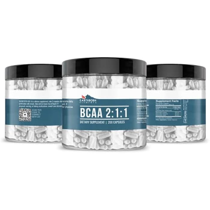 Earthborn Elements BCAA, 200 Capsules, Pure & Undiluted, No Additives - Image 2
