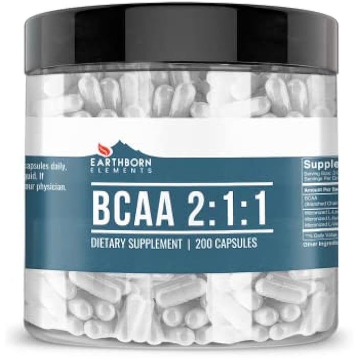 Earthborn Elements BCAA, 200 Capsules, Pure & Undiluted, No Additives - Image 1