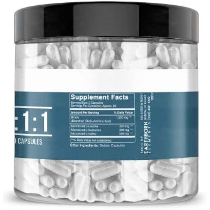Earthborn Elements BCAA, 200 Capsules, Pure & Undiluted, No Additives - Image 4
