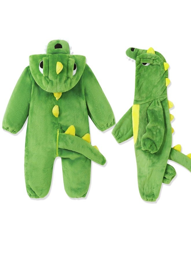 Latnnut Baby Dinosaur Outfit Winter Boy Girl Clothes Fleece Long Sleeve Cartoon Animal Hooded Romper Jumpsuit Layette Sets Clothes Green 6-12 Months - Image 2