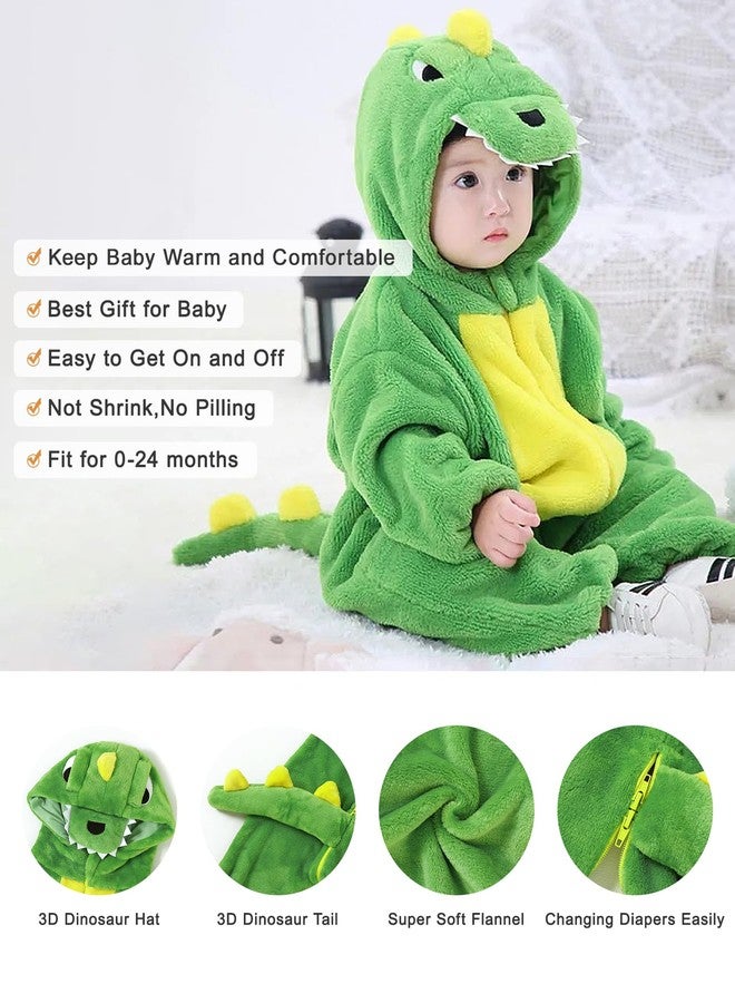 Latnnut Baby Dinosaur Outfit Winter Boy Girl Clothes Fleece Long Sleeve Cartoon Animal Hooded Romper Jumpsuit Layette Sets Clothes Green 6-12 Months - Image 3