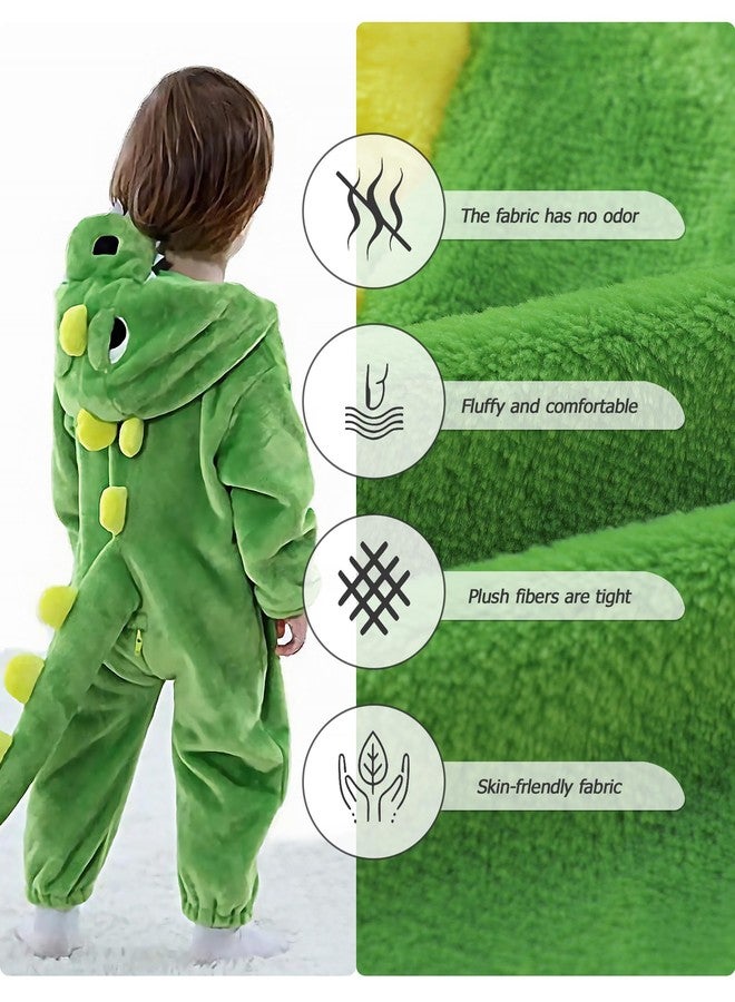 Latnnut Baby Dinosaur Outfit Winter Boy Girl Clothes Fleece Long Sleeve Cartoon Animal Hooded Romper Jumpsuit Layette Sets Clothes Green 6-12 Months - Image 4