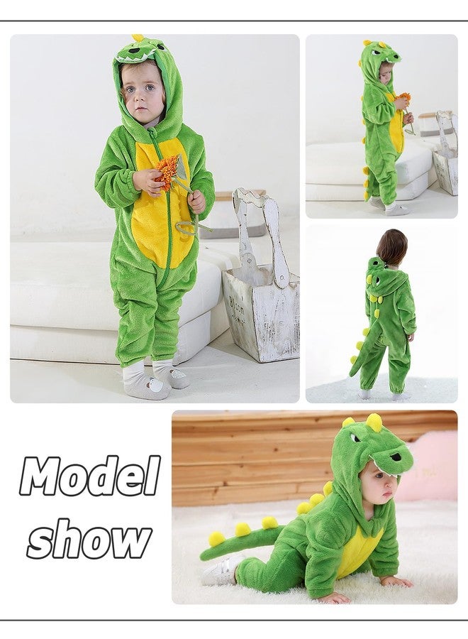 Latnnut Baby Dinosaur Outfit Winter Boy Girl Clothes Fleece Long Sleeve Cartoon Animal Hooded Romper Jumpsuit Layette Sets Clothes Green 6-12 Months - Image 5
