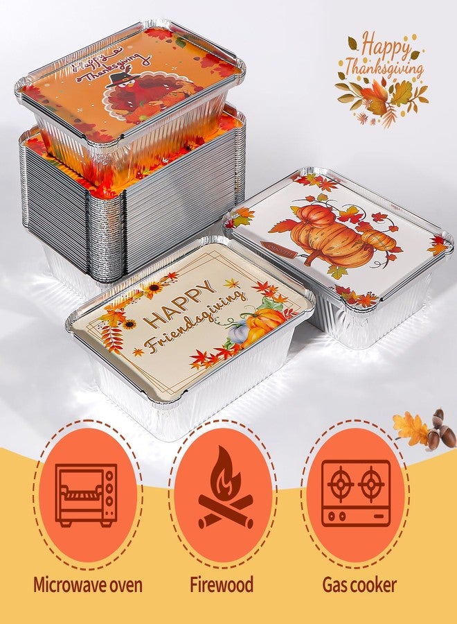 Atonofun Thanksgiving Aluminum Food Containers With Lids - 48 PCS Disposable Turkey Tin Foil Pans for Leftovers and Party Supplies - Image 4