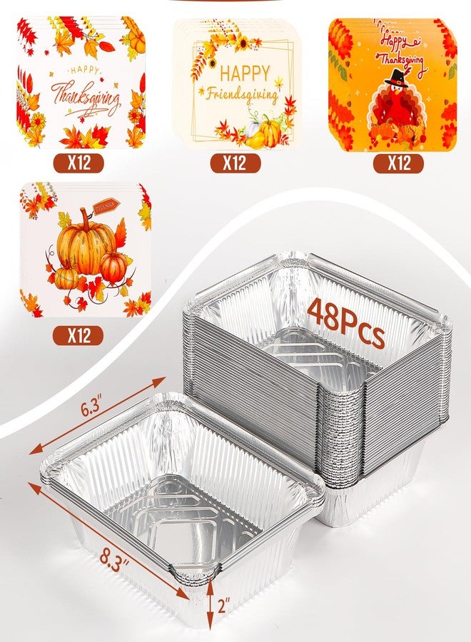 Atonofun Thanksgiving Aluminum Food Containers With Lids - 48 PCS Disposable Turkey Tin Foil Pans for Leftovers and Party Supplies - Image 2