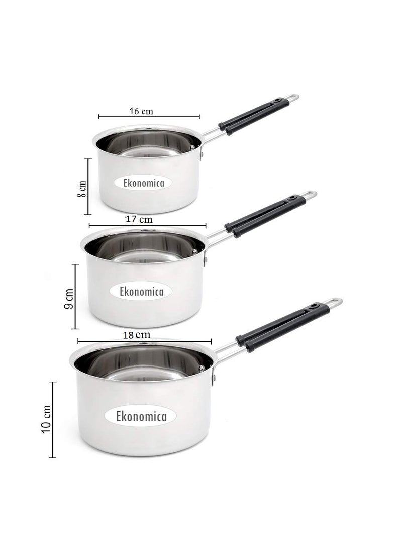 KCL Ekonomica Stainless Steel Flat Bottom Multipurpose Heat Proof Plain Saucepan 500ML750ML1000ML Diamater 16Cm17Cm 18Cm  - Image 2