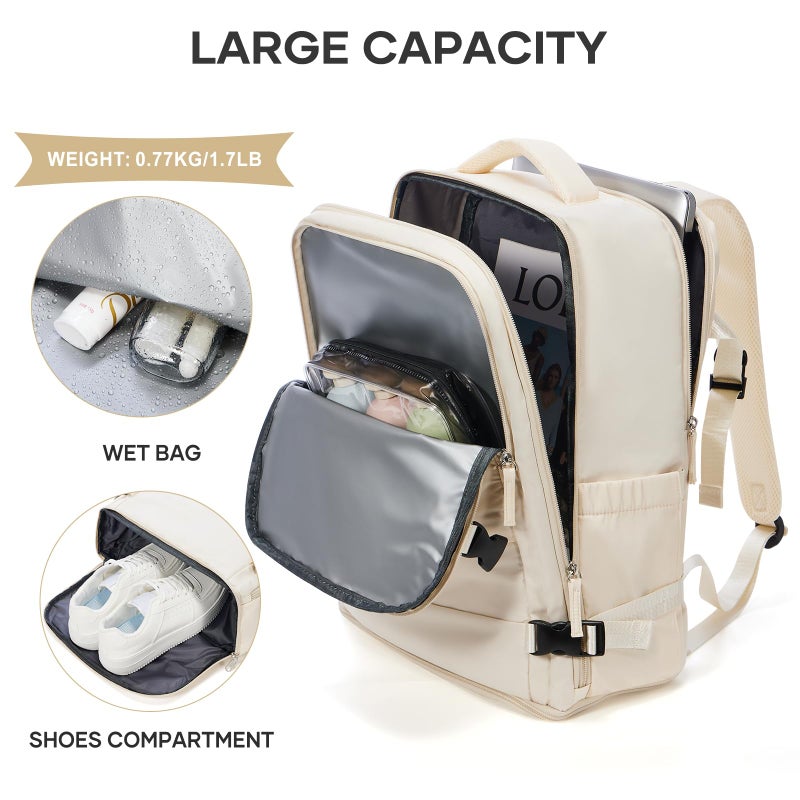 coowoz Travel Backpack For Women Men,Carry On Backpack,Hiking Backpacks Waterproof Outdoor Sports Rucksack Casual Daypack travel essentialsï¼ˆOff Whiteï¼‰ - Image 5