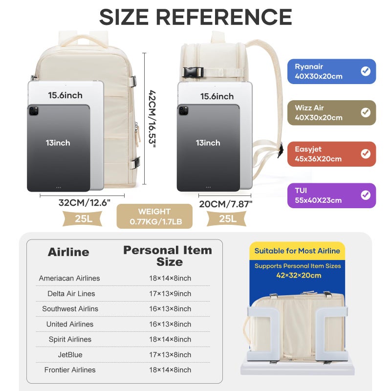 coowoz Travel Backpack For Women Men,Carry On Backpack,Hiking Backpacks Waterproof Outdoor Sports Rucksack Casual Daypack travel essentialsï¼ˆOff Whiteï¼‰ - Image 4