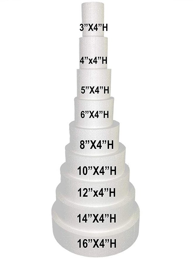Round Smooth Foam Cake Dummies for Decorating and Wedding Display (4"x4"H)