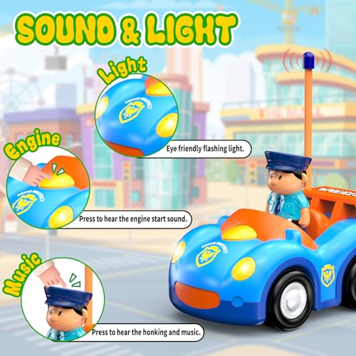 Elovien Remote Control Car for Toddlers RC Police Car Toys for 2 3 4 5 Year Old Boy Radio Controlled Cars Ages 24 with Lights Music First Birthday Gifts for Boys Girls Blue - Image 5