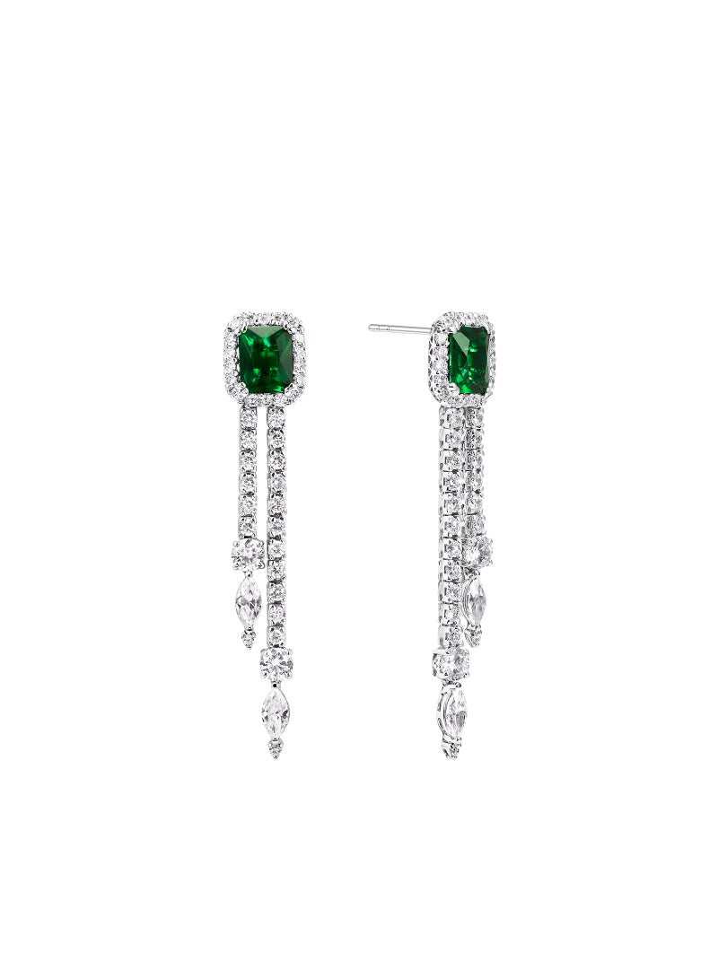 AWNL Timeless Majesty Women's Earrings - Eardrop with Green CZ Diamond and Sterling Silver, Middle East Exclusive Collection - Image 2