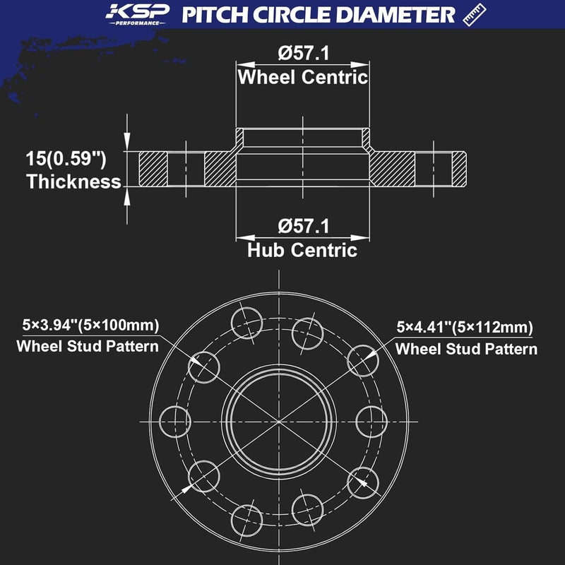 KSP PERFORMANCE KSP 15mm 5x100 Wheel Spacers with M14x1.5 Lug Bolts Compatible with Audi A3 A4 A6 A8 S4 S6 S8 TT, 2pcs 5x112 to 5x112 Hubcentric Spacer fit Golf Jetta Beetle Passat EOS Sedan Racing Car - Image 2