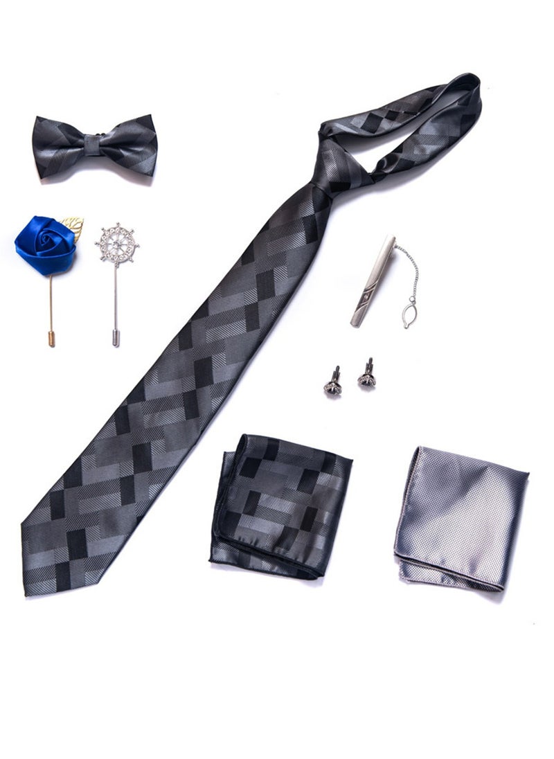 Generic - 8pcs tie set bow tie men's accessories brooch brooch cufflinks formal suit accessories set - Image 1