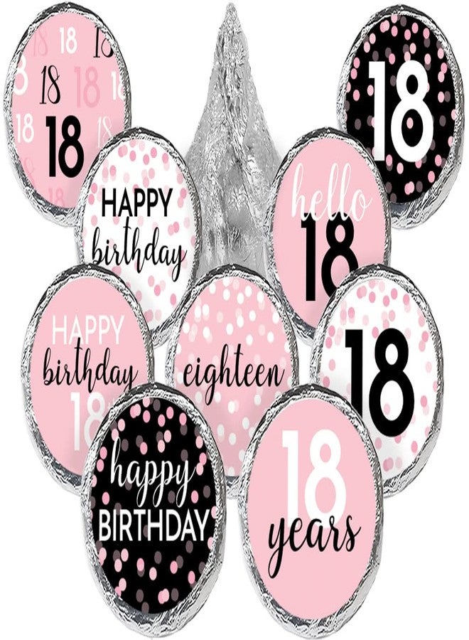 DISTINCTIVS Pink, Black, and White 18th Birthday Party Favor Chocolate Kisses Candy Stickers - 180 Count, 18th Birthday Decorations for Girls Pink - Image 1