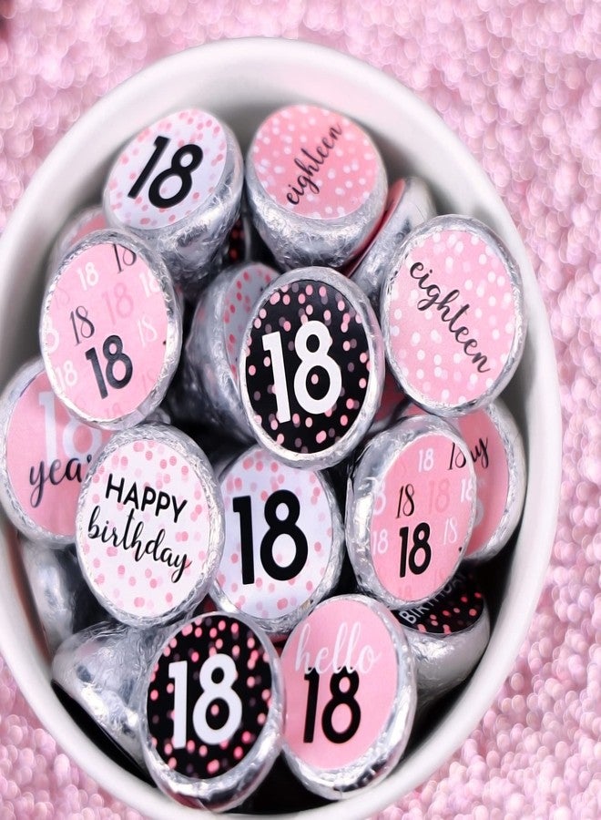 DISTINCTIVS Pink, Black, and White 18th Birthday Party Favor Chocolate Kisses Candy Stickers - 180 Count, 18th Birthday Decorations for Girls Pink - Image 5