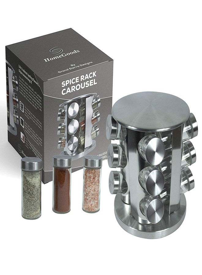 RHYDON Revolving Spice Tower | Round Masala Spice Rack | 12 Pcs Spice Jars | Seasoning Kitchen Storage Organization | Stainless Steel Turntable Condiment Stand - Image 3