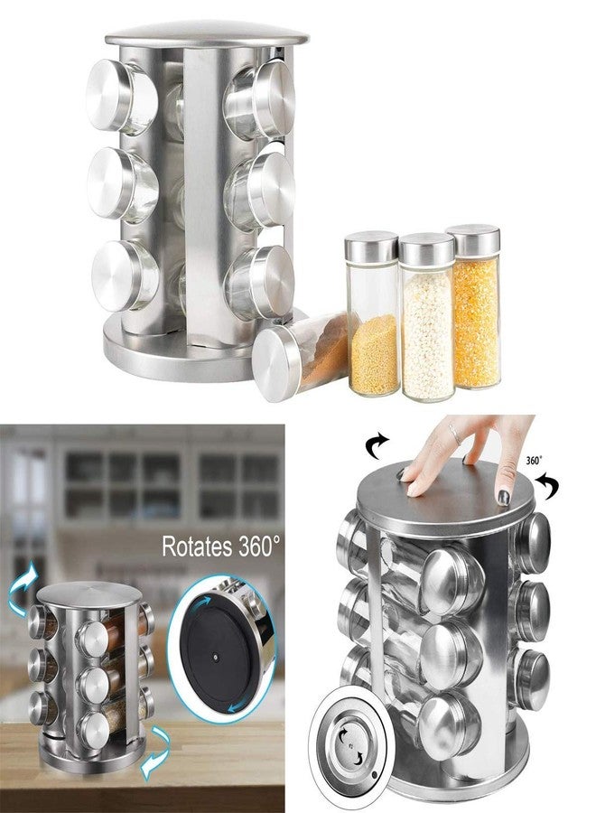 RHYDON Revolving Spice Tower | Round Masala Spice Rack | 12 Pcs Spice Jars | Seasoning Kitchen Storage Organization | Stainless Steel Turntable Condiment Stand - Image 5