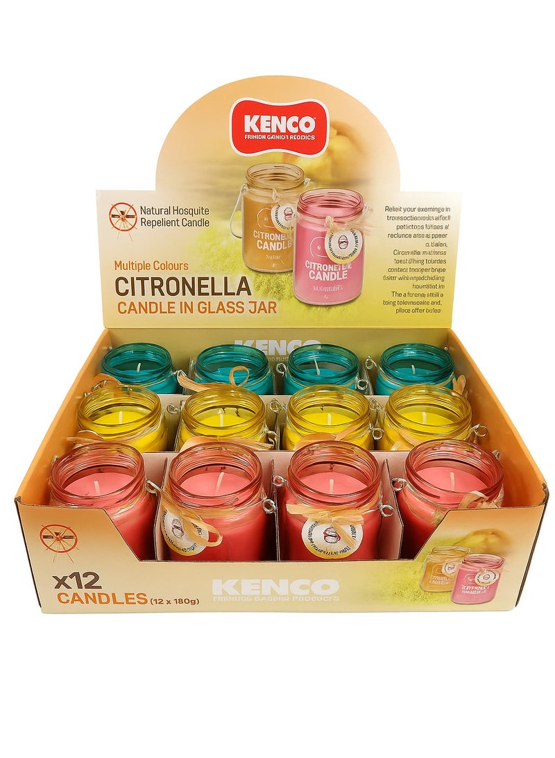 ال بي طقم من 12 شمعة سترونيلا في وعاء زجاجي للاستخدام الخارجي، يعمل كطارد للناموس والحشرات - Image 1