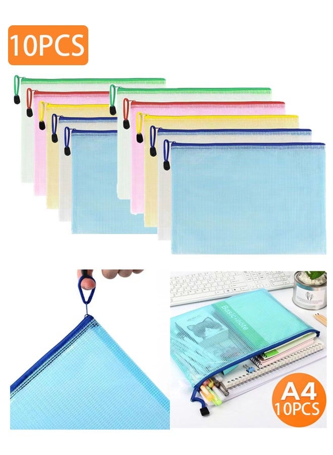 ZVEV Mesh Zipper Bags File Bag, Letter Size/A4 Size Zippered Folder, School Office Supplies Waterproof Plastic Envelope, Travel Storage Bag, Pocket, Document Mesh Plastic Zipper Bag, 5 Colors 10pcs  - Image 1