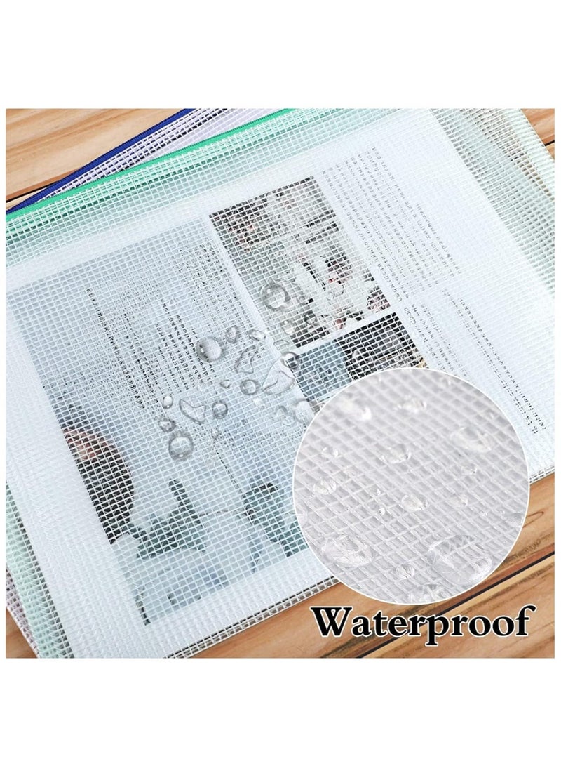 ZVEV Mesh Zipper Bags File Bag, Letter Size/A4 Size Zippered Folder, School Office Supplies Waterproof Plastic Envelope, Travel Storage Bag, Pocket, Document Mesh Plastic Zipper Bag, 5 Colors 10pcs  - Image 2