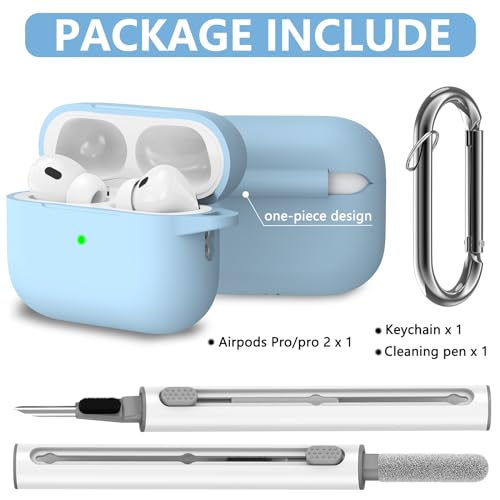 Ljusmicker for AirPods Pro Case Cover with Cleaner Kit,Soft Silicone Protective Cover for Apple AirPods Pro 2nd/1st Generation Cases for Women Men,AirPod pro 2 Case Accessories with Keychain-Sky Blue - Image 2