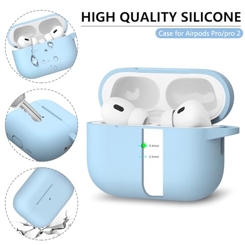 Ljusmicker for AirPods Pro Case Cover with Cleaner Kit,Soft Silicone Protective Cover for Apple AirPods Pro 2nd/1st Generation Cases for Women Men,AirPod pro 2 Case Accessories with Keychain-Sky Blue - Image 4